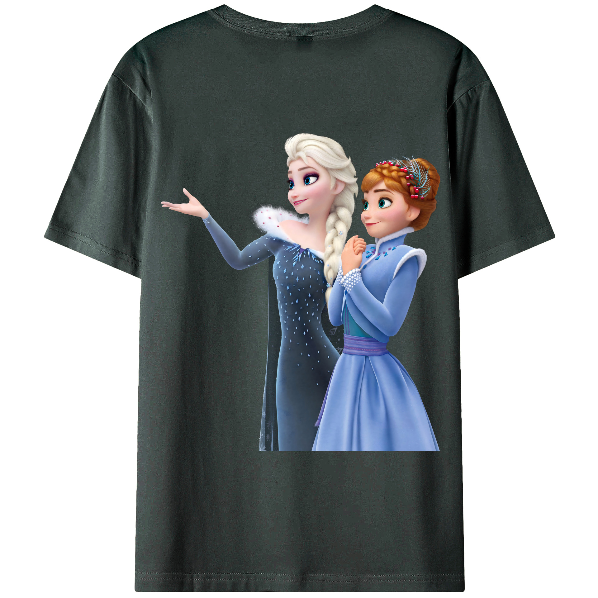（画像用） アナと雪の女王 アンナ エルサ Frozen Anna Elsa 綿100％ メンズ半袖Tシャツ（バックプリント） 通気性